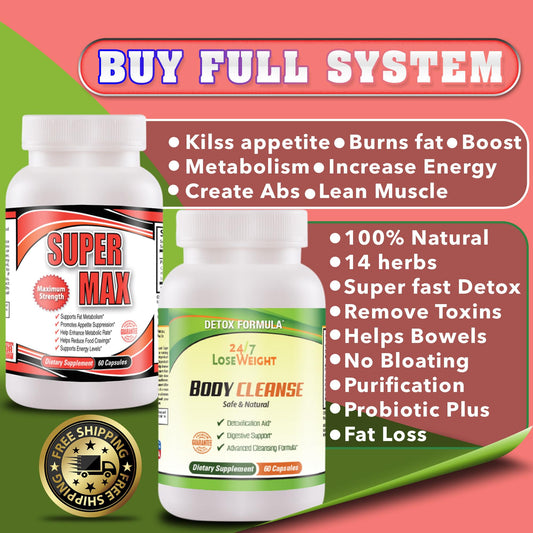 FULL SYSTEM 24 / 7 Lose Weight BODY CLEANSE AND SUPERMAX - Free Shipping